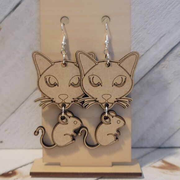 Handmade Cat and Mouse Earrings #1 - Picture 1 of 6